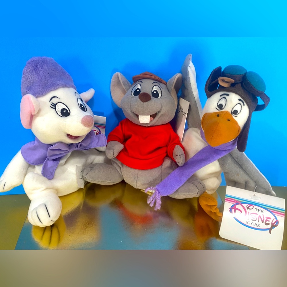 DISNEY STORE NWT VINTAGE 1990s THE RESCUERS BEAN BAG PLUSH COMPLETE SET OF 3